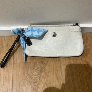 Coach white with blue bow wristlet